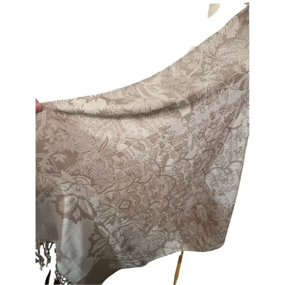 Waverly Women's Beige Floral Rectangle Scarf Shawl Wrap Fringe paisley oversized - Picture 5 of 9